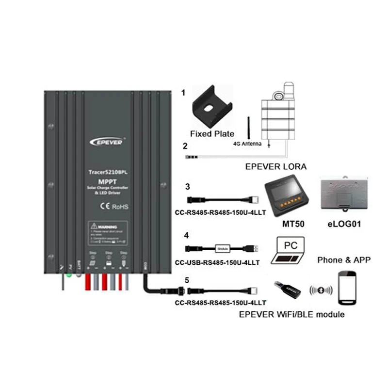 Tracer5210BPL 20A EPEVER Solar Charge Controller Max Pv Input Voltage 100V Suppo