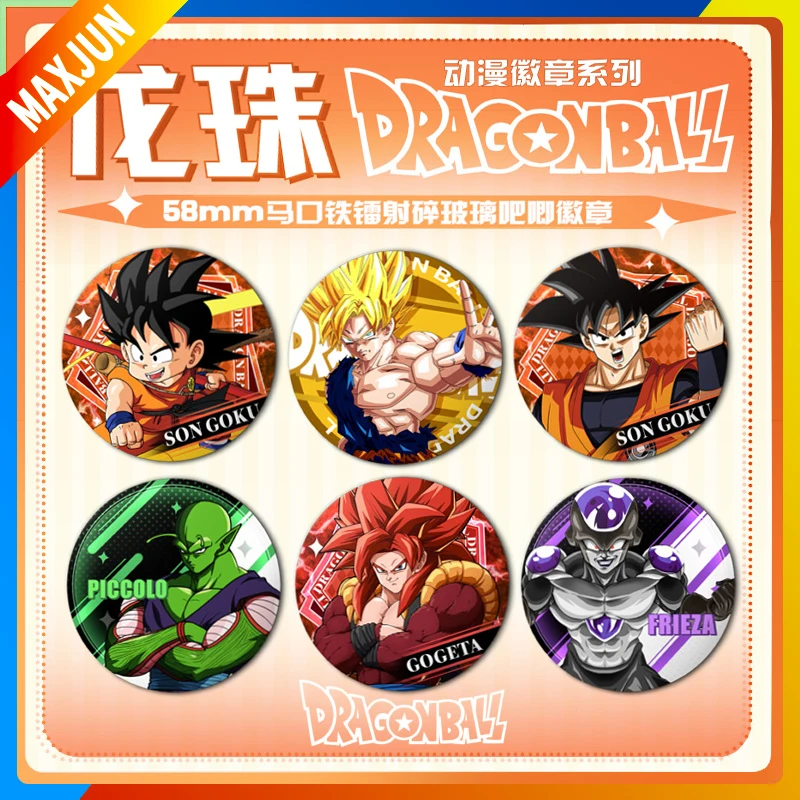

Dragon Ball Anime Figure Tinplate Badge Peripheral Laser Broken Glass Badge Kakarotto Badge Hanging for Friends 58MM