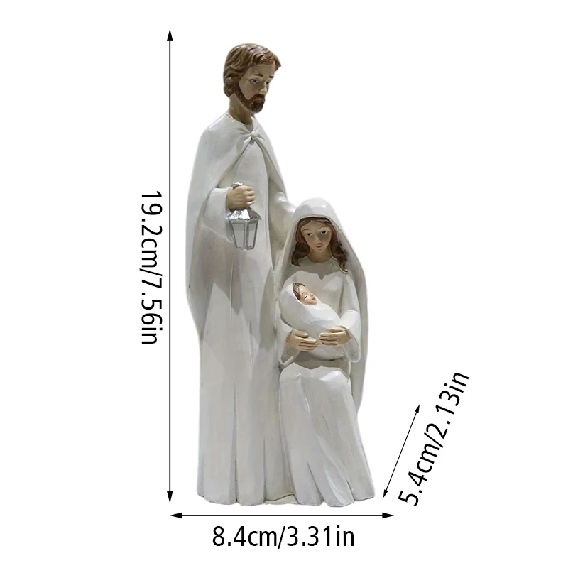 Description Picture 5 of item1PC Resin Craft Christmas Scene Religious Thanksgiving Christmas Ornament Retro Holy Family Figurine Statue Religious Home Decor