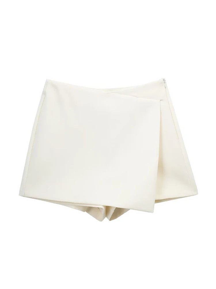 Women Fashion Pareo Style Asymmetric Shorts Skirts Vintage High Waist Side Zipper Female  Versatile Western style skirt pants