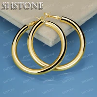 SHSTONE 18K Gold 50mm Big Round Earrings For Women Party Wedding Banquet Fashion Jewelry 925 Sterling Silver Hoop Earring Gifts