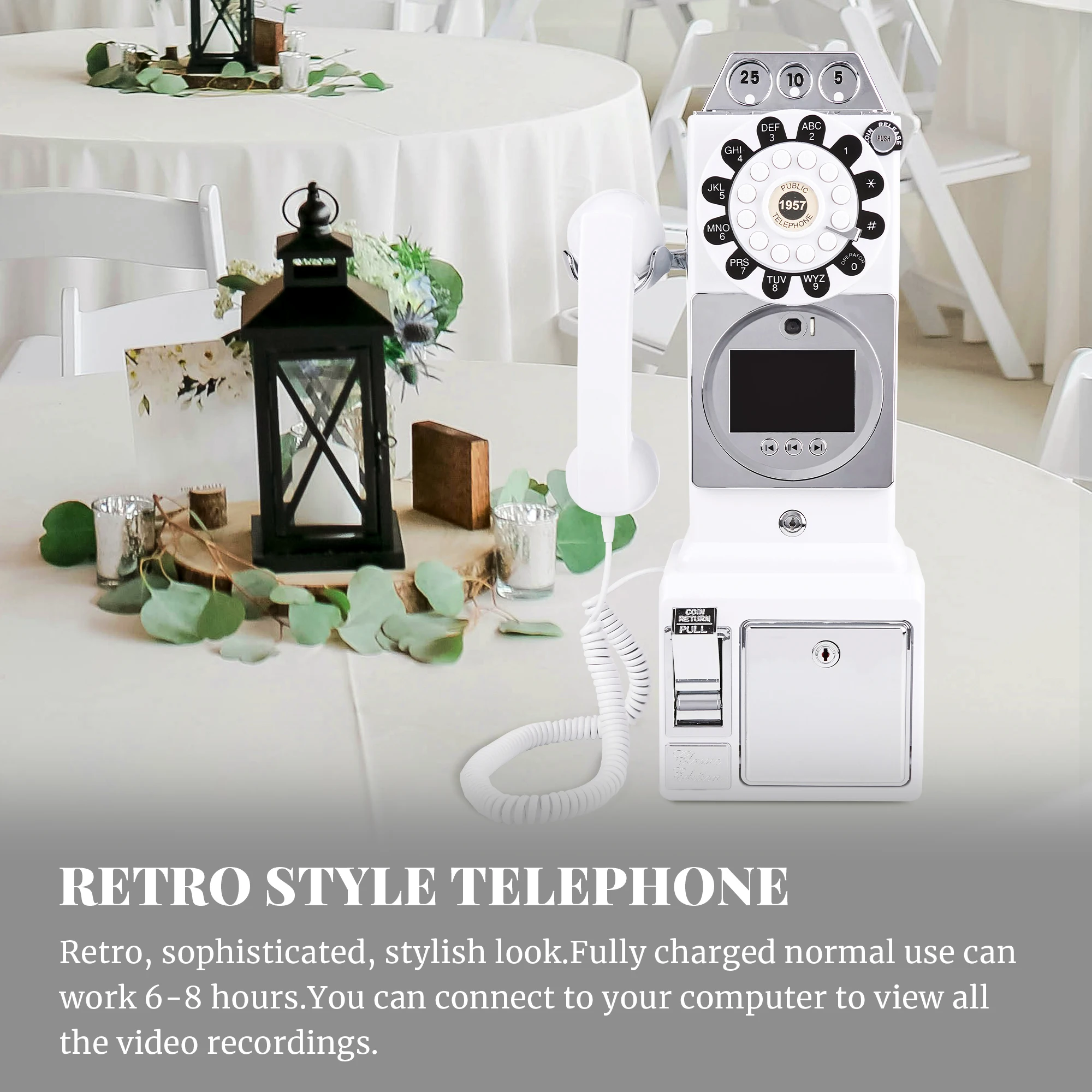 wedding party 32G  audio video guest book phone  Retro style retro phone booth  message recording video audio guest book phon view 2