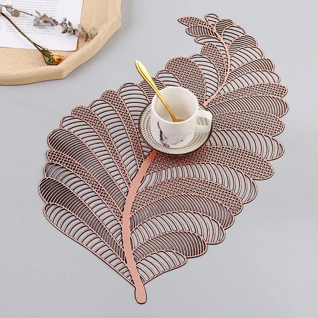 Home Decor PVC Leaf Hollow Oil Water Resistant Nordic Non-slip Kitchen Placemat Coaster Insulation Pad Dish Coffee Table Mat