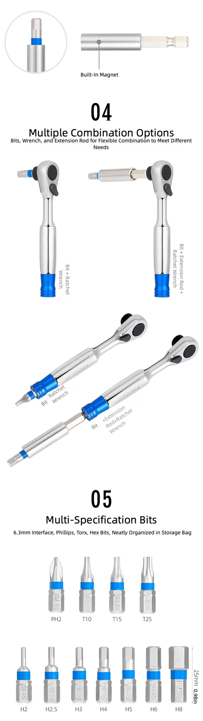 TOOPRE Fahrrad Ratsche Reparatur Set Tragbare Edition Multifunktionale Fahrrad Reifen Schlüssel Reifen Reifen Patch Reparatur Werkzeug Kits – Detail 3