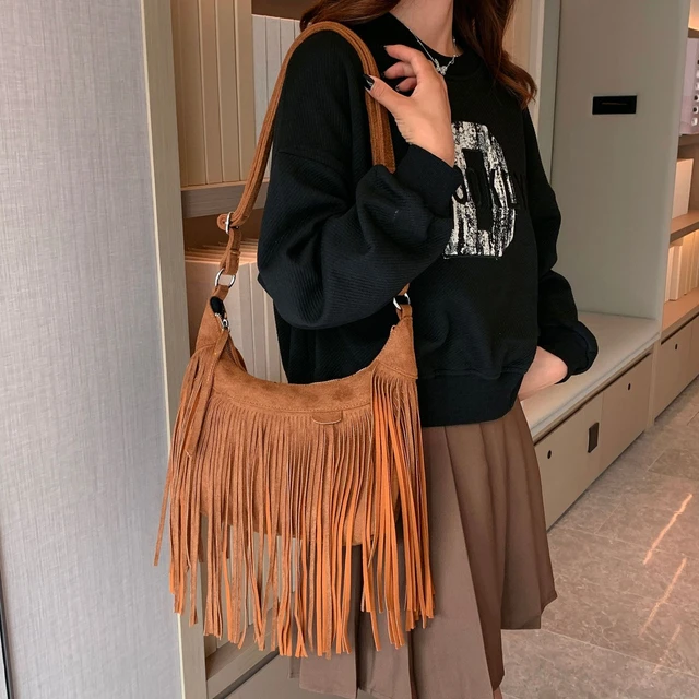 Bohemian Tassel Leather Bag, Pu Leather Messenger Bag