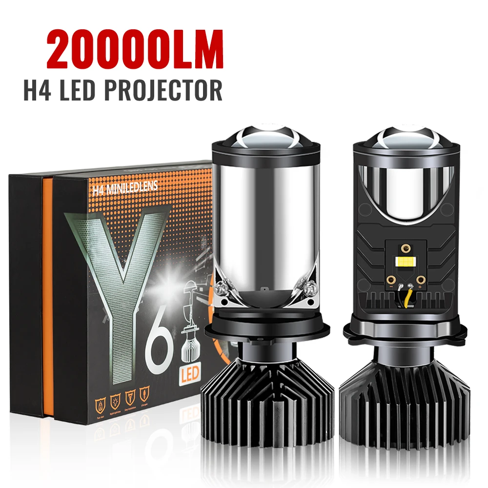 선풍기 냉각 LED 프로젝터 헤드라이트 프로젝터 렌즈, 자동차 하이 로우 빔 전구, Y6D H4, 90W, 12V, 6000K LHD