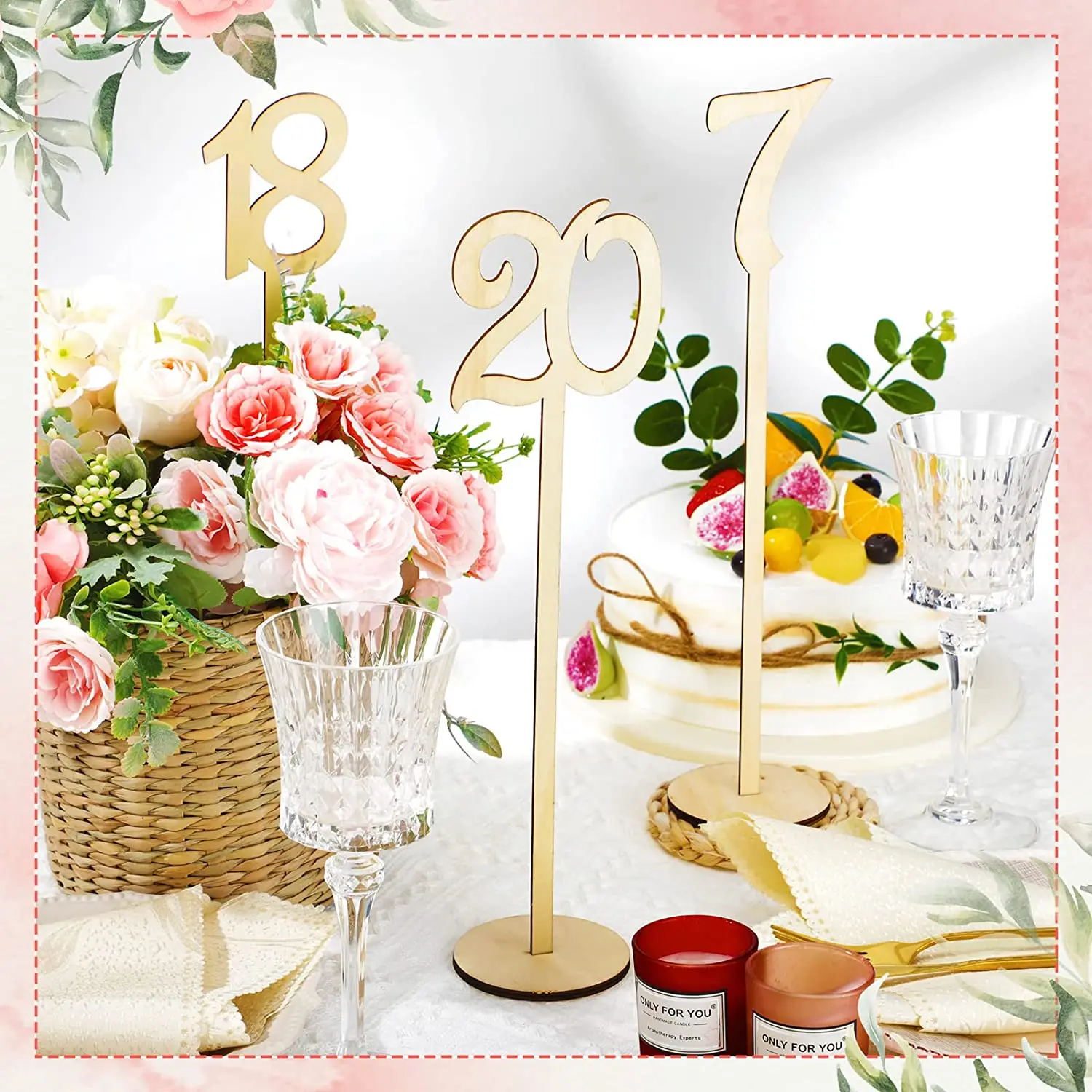 20Pc Wooden Table Numbers 1 To 20 Wood Wedding Table Number Signs with Holder Base Birthday Party Home Decoration Event Catering