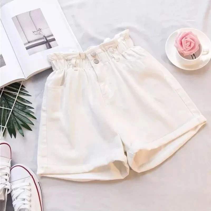 Plus Size Embroidery Denim Women's Shorts Turning Edge Thin Loose Wear Wide Legs High Waist Euryscelia Slim Women Quarter Pants