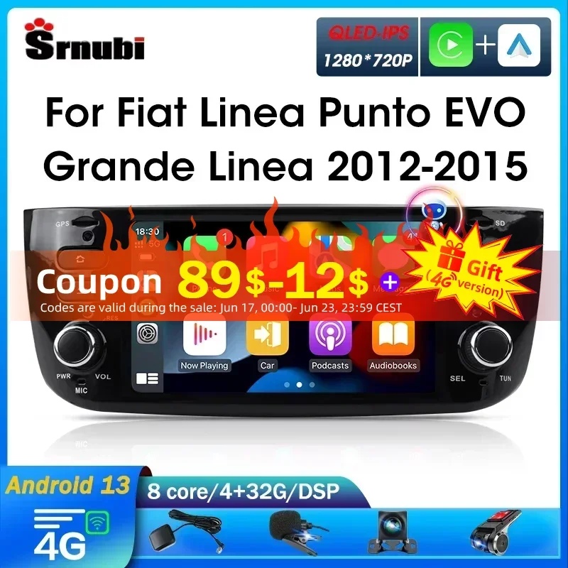 

Srnubi 2 Din Android 12 Car Radio for Fiat Linea Punto EVO 2012 - 2015 Multimedia Player GPS Navigation Carplay 6.9'' Head Unit