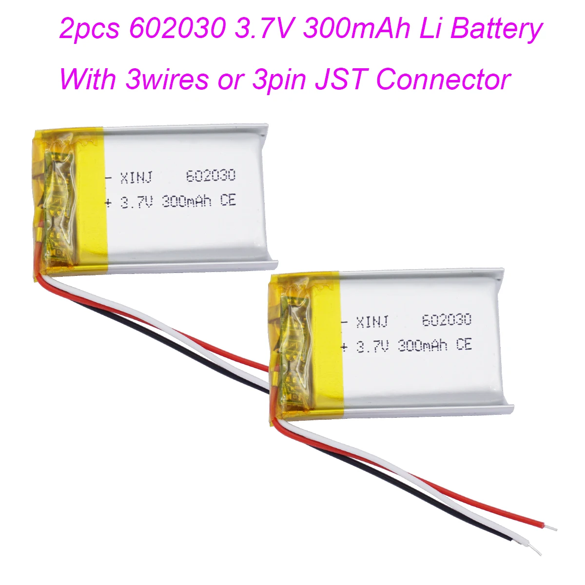 

2pcs 3.7V 300mAh 1.11Wh Rechargeable Lipo Battery 602030 NTC 3 Wires JST 3Pin 1.0/1.25/1.5/2.0/2.54mm For GPS Bluetooth Speaker