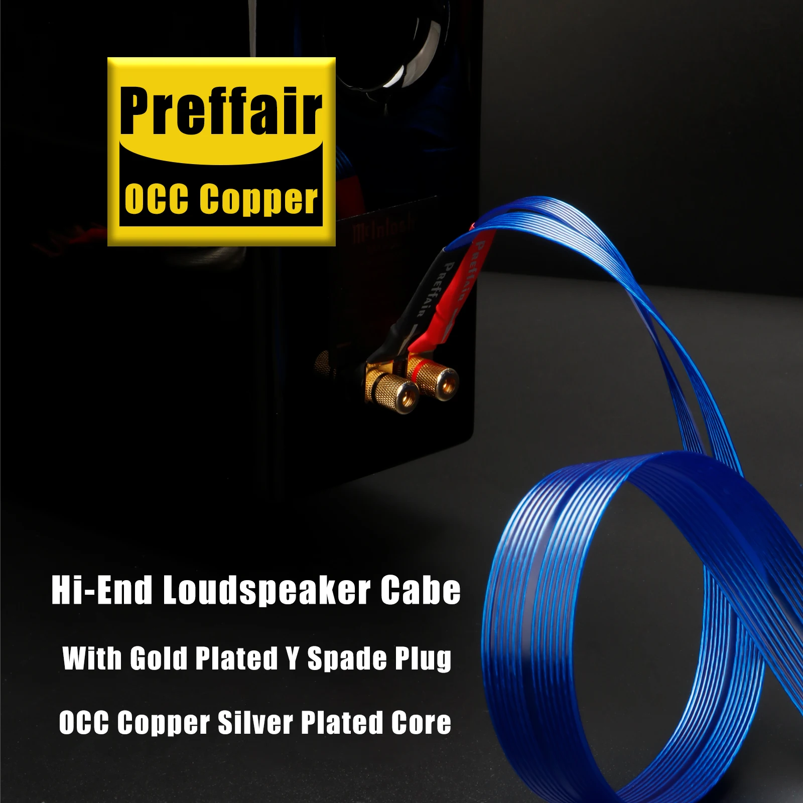 Pair OCC Speaker Cable Blue Ribbon Horn Banana Y Plugs Cable flat belt structure for Speaker Amplifier High fidelity sound