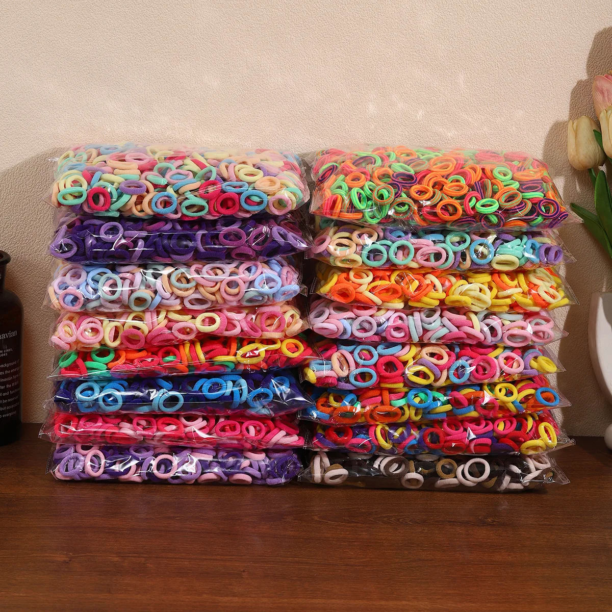 100/500Pcs 어린이를위한 헤어 밴드 다채로운 나일론 Scrunchie 헤어 타이 고무 밴드 어린이 탄성 리그 소녀 헤어 액세서리
