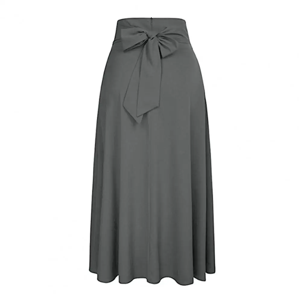 New Boho Vintage Women Pleated Maxi Skirts High Waist Bandage Bownot Party Solid Color Ladies Elegant Pleated Maxi Skirt Clothes