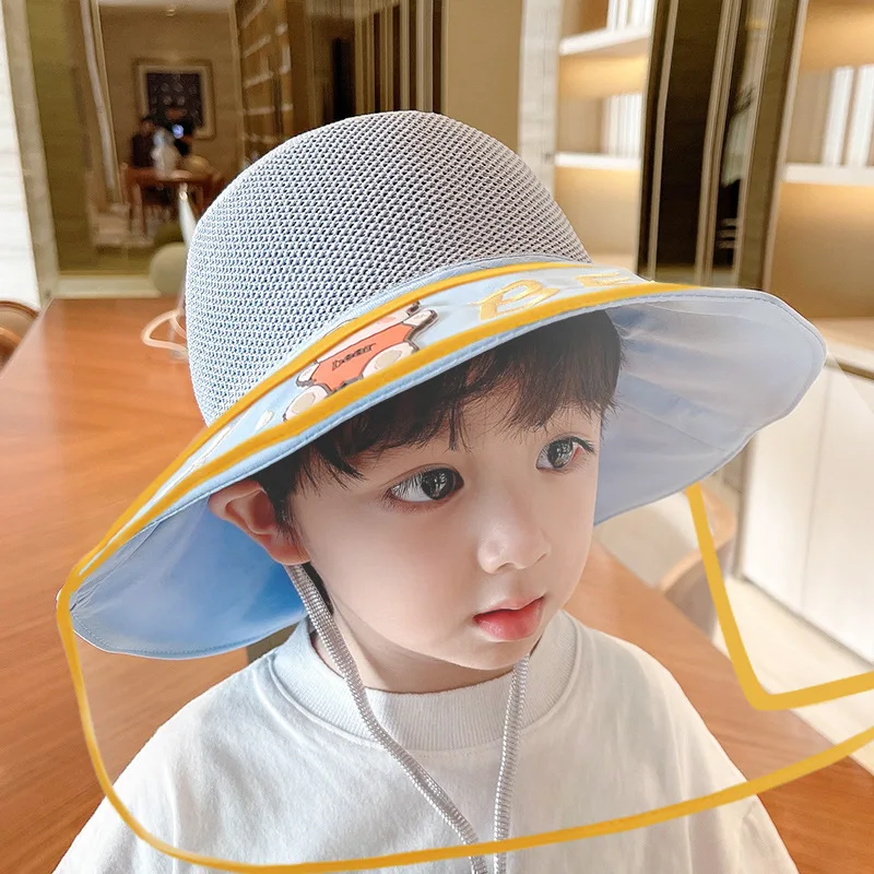 Baby Kids Bucket Hat Protective Face Shield Cover Detachable Mask Anti Saliva Dustproof Dual Use Wide Brim Sun Hat Children Cap