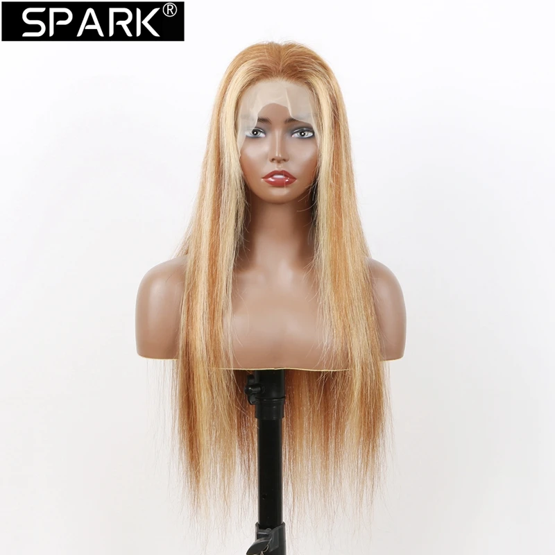 

SPARK Highlight 4/27 13x4 Lace Front Wigs Ombre Brown Honey Blonde 100% Brazilian 100% Human Hair 16-32 Inch Straight Hair Wig