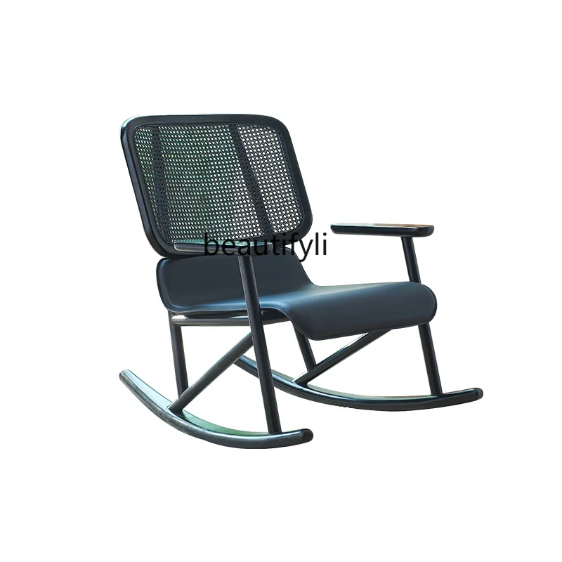 

Nordic Solid Wood Rocking Chair Home Balcony Adults Rattan Recliner B & B Leisure Single Rocking Chair