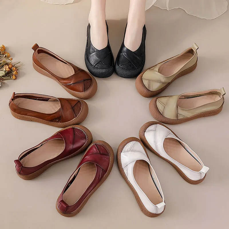 New brand ballet flats genuine leather loafers women's shallow slip