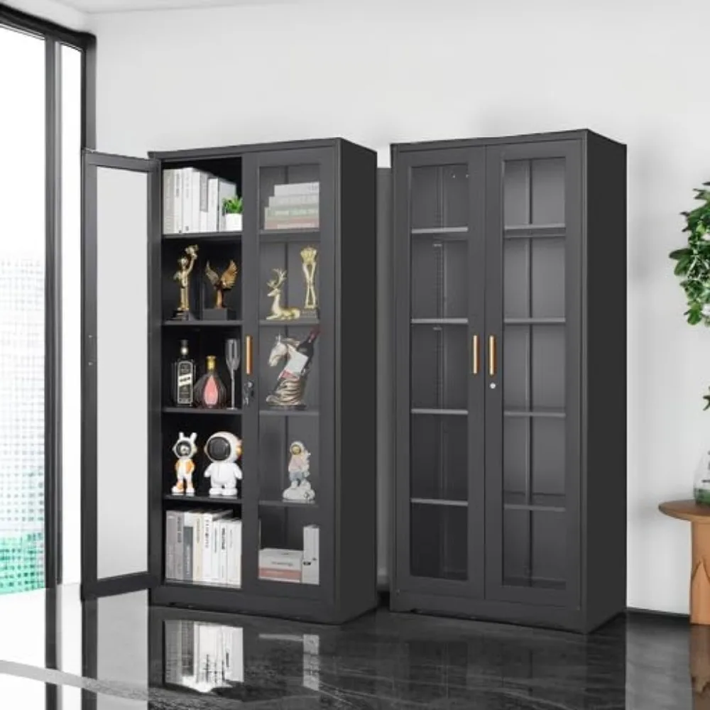 Display Cabinet with Glass Doors, Black Curio Cabinet with Lock, 71“ Tall Display Case for Living Room, Bookcase for Home, Clini 5