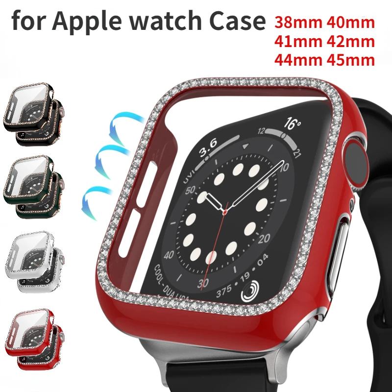 

Tempered Film+Diamond for Apple Watch Case 9 8 7 45mm 41mm Edge Glass Protective Shell for IWatch 6 5 4 3 SE 44mm 42mm 40mm 38mm