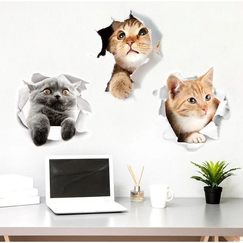 3D Hole Cat Dog Toilet Stickers 1/2/3PCS kitten wall stickers toilet seat stickers toilet wall stickers toilet stickers vinyl stickers