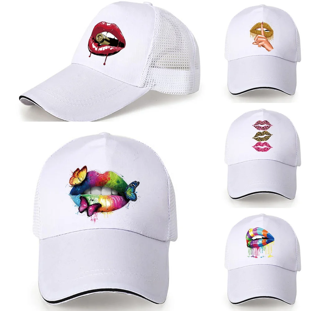 

Adjustable Sun Hats Mouth Print Casual Hats Classic Trucker Summer Kids Baseball Mesh Men Women Beach Cap for Fashion Streetwear