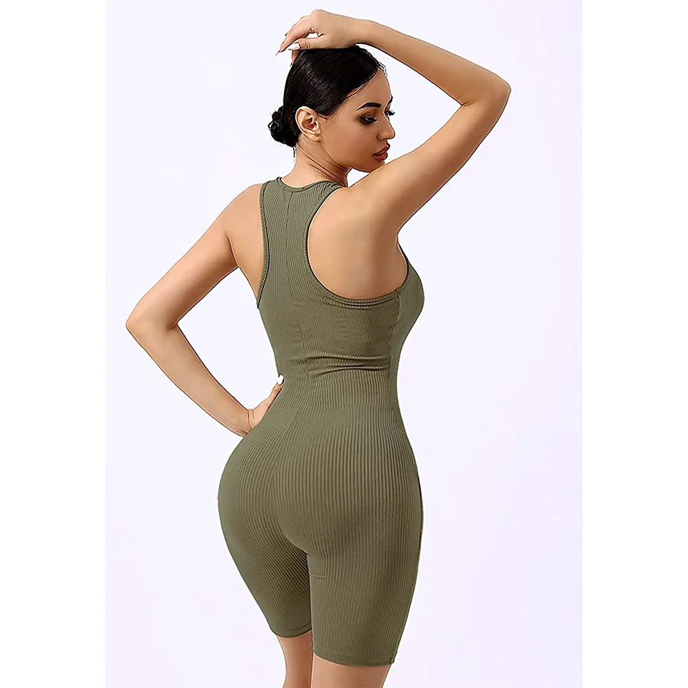 Sleeveless Female Jumpsuit Fitness Entertainment Sportswear Sexy  Tight Elastic Solid Color Jumpsuit Plus Size Women's Clothing
