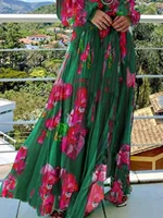 Vintage Floral Print Elegant Dress Puff Sleeve V-Necl Slim Boho Casual Cutout Spring Plus Size Long Dresses for Women 2024 - Image 2