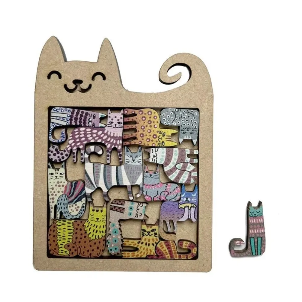 New Irregular Cat Puzzles Colorful Educational Game Brain Teaser Wooden Animal Cats Decorative for Children Birthday Gifts
