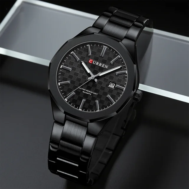 CURREN Men's Simple Black Dial Watches Fashion Minimalist 3-Hand Analog Design Wristwatch with Luminous Hands