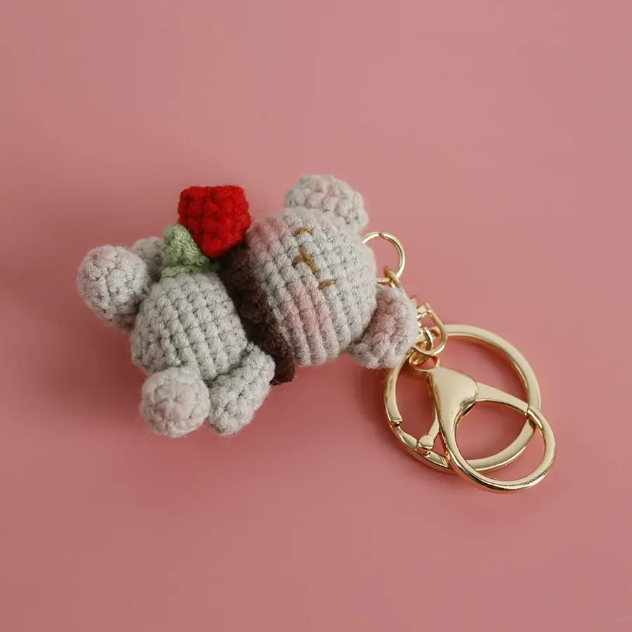 Porte-clés Ours En Crochet Avec Clochette - Peluche Mignonne Pour Sac à Dos Ou Clés, Cadeau Fille/Femme (Noir, Rose, Kaki) - 8