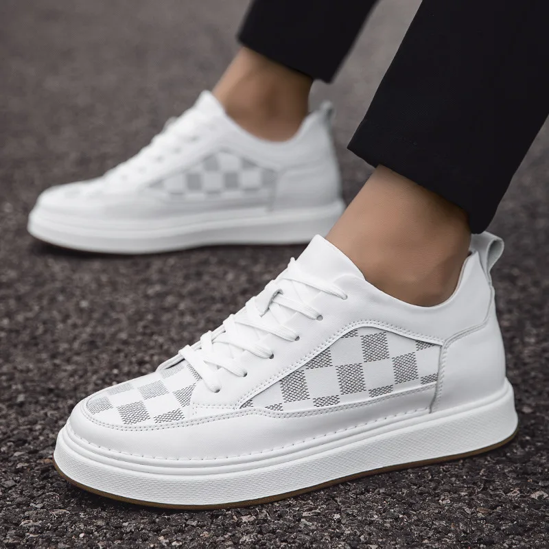 Men Genuine Leather Casual Shoes Men's Sneakers Skateboard Shoes Comfortable Platform Male Rubber Heightening Sports Shoes 6-8CM