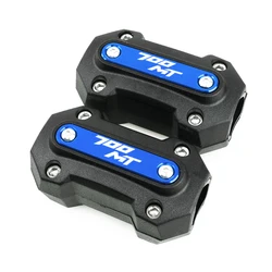 Premium Motorcycle Engine Guard Bumper Blocks with Logo - Universal Fit (Blue 700MT)