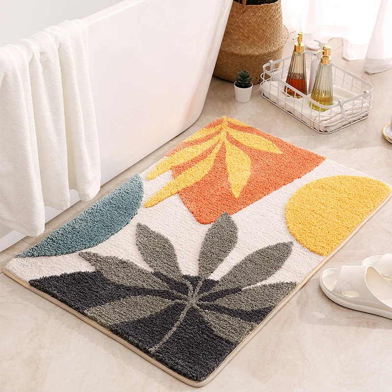 Alfombra de baño antideslizante con diseño de plantas bohemias y hojas abstractas, absorbente, para el hogar y la oficina, 40 x 60 cm, 50 x 80 cm