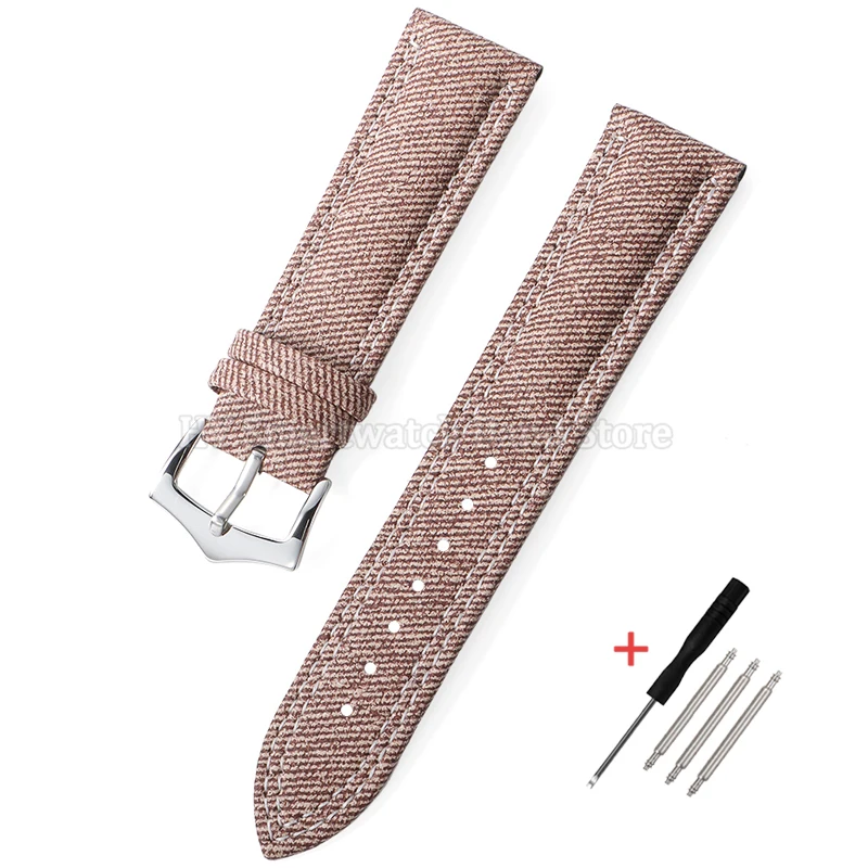 Denim Nylon & Leather Watch Strap - Premium Replacement Canvas Bracelet