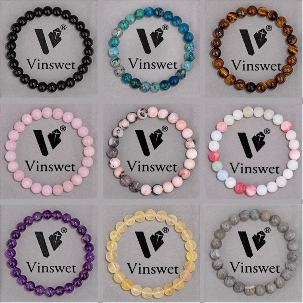8mm Naturstein Perlen Armbänder für Frauen Männer Amethyste Labradorit Türkis Citrinen Yoga Meditation Armband mit Samt tasche