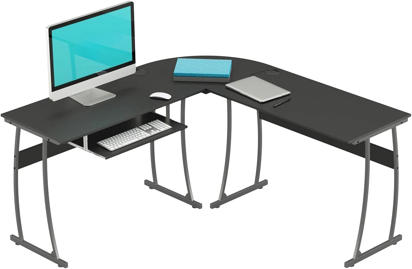 L Shaped Modern Computer Home Office Gaming Desk with Keyboard Tray and Cable Management, Easy Assembly 3