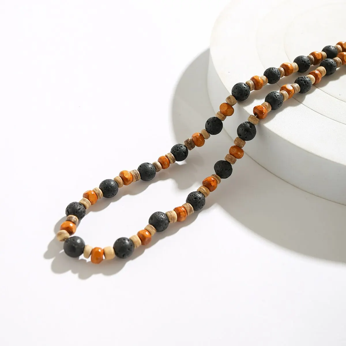Retro Boho Wood Bead Stone Chain Necklace for Men Punk Simple Short Clavicle Choker Y2K Accessories Fashion Jewelry Gift Party