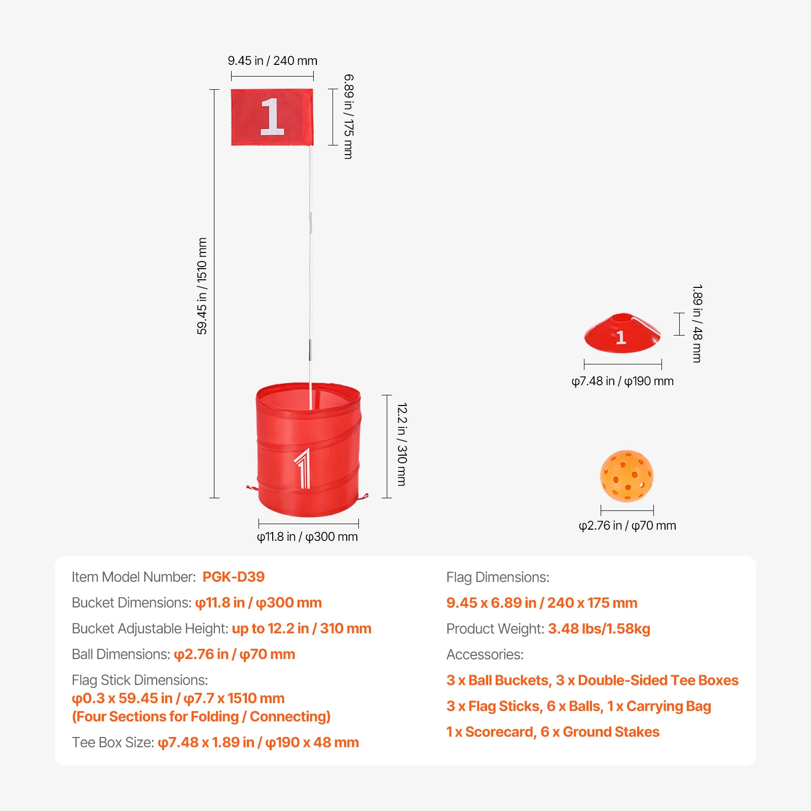 SucceBuy 3/6/9 Hole Kids Backyard Golf Game Portable Bucket Golf Course Practice Chipping Games for Family Outdoor Sports Toys