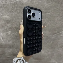 Shockproof Circular Suction Cup Silicone Phone Case with Air Adsorption and Multi - Function Cover - iPhone 17 (Black)