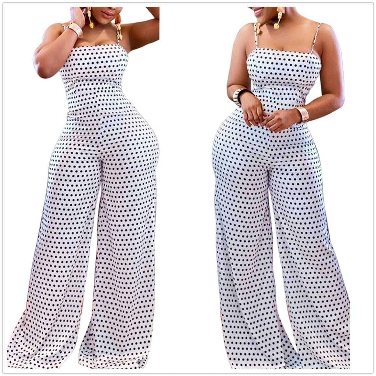 2023 Summer New Fashion Sexy Elegant Popular European and American Women's Spotted Print Wrapped Chest Strap Jumpsuit
