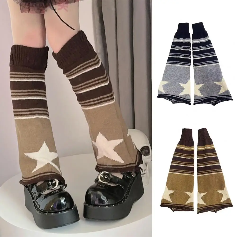 

Winter Women Leg Warmers Calf Socks Thick Knitted Striped with Grip Warm Pile Socks 한국 가을옷