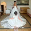 Customized Simple Stain Strapless Pleats A-Line High Side Slit Wedding Dress Pastoral Sleeveless Boat Neck Backless Lace Up 2025 3