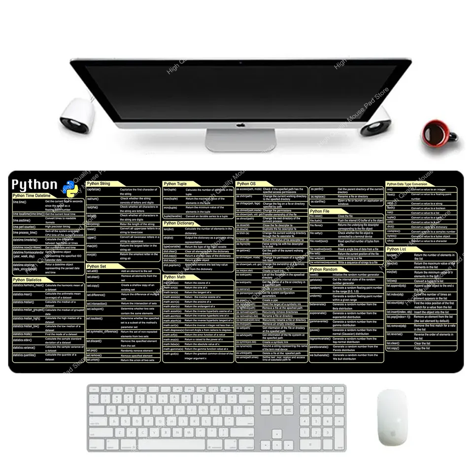 Python Mouse Mat, 80x30cm Large Mouse Mat, Python Commands Shortcuts - View #3