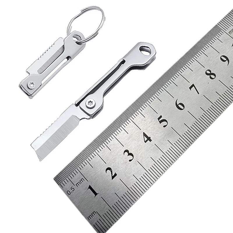 Mini D2 Steel Pocket Knife Camping Equipment Folding Edc Survival Pocket Knife Keychain Self-defense Keyknife Keychain Pendant