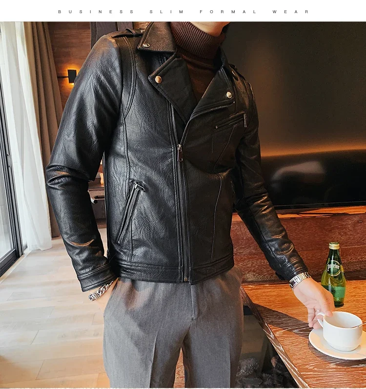 New Men's spring Casual leather jacket/Male slim fit Fashion High quality leather coats Man clothing S-3XL jackets for men
