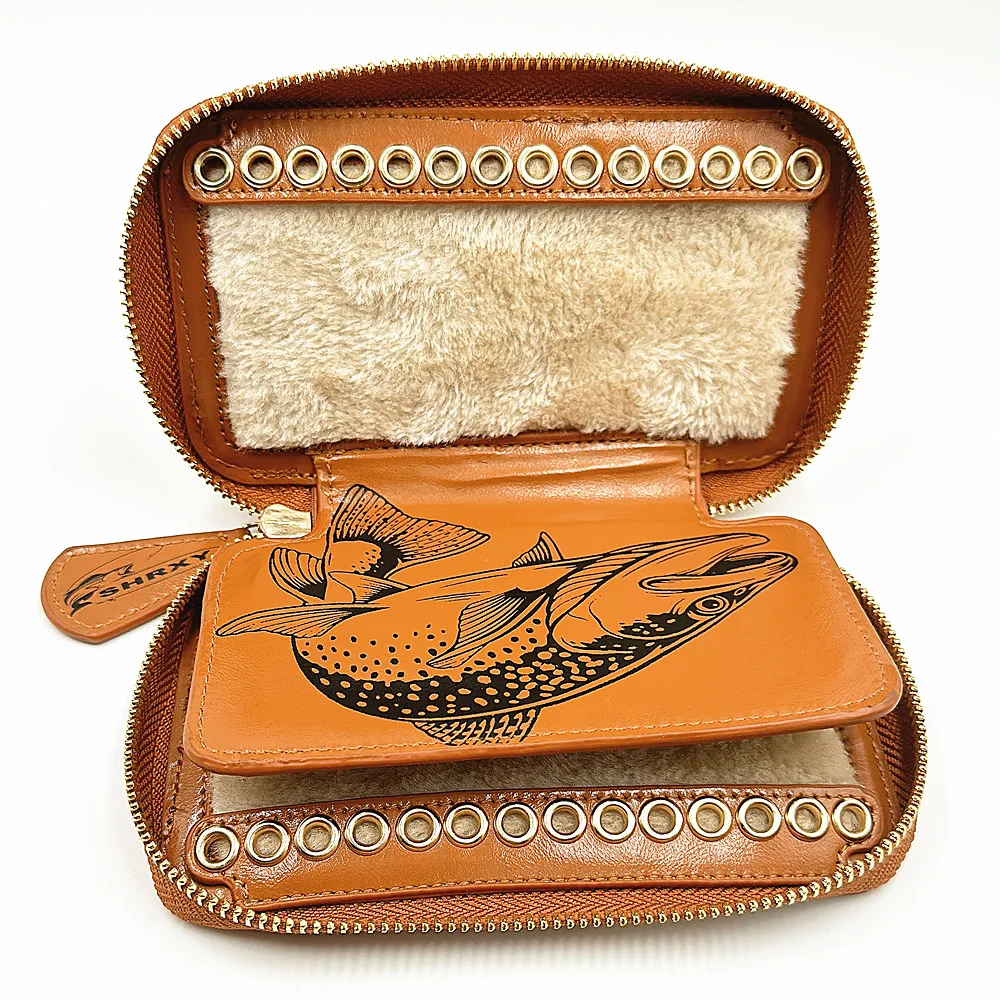 Porte-leurres séquins pêche à la mouche séchage mouches portefeuille cuir vachette pêcheurs