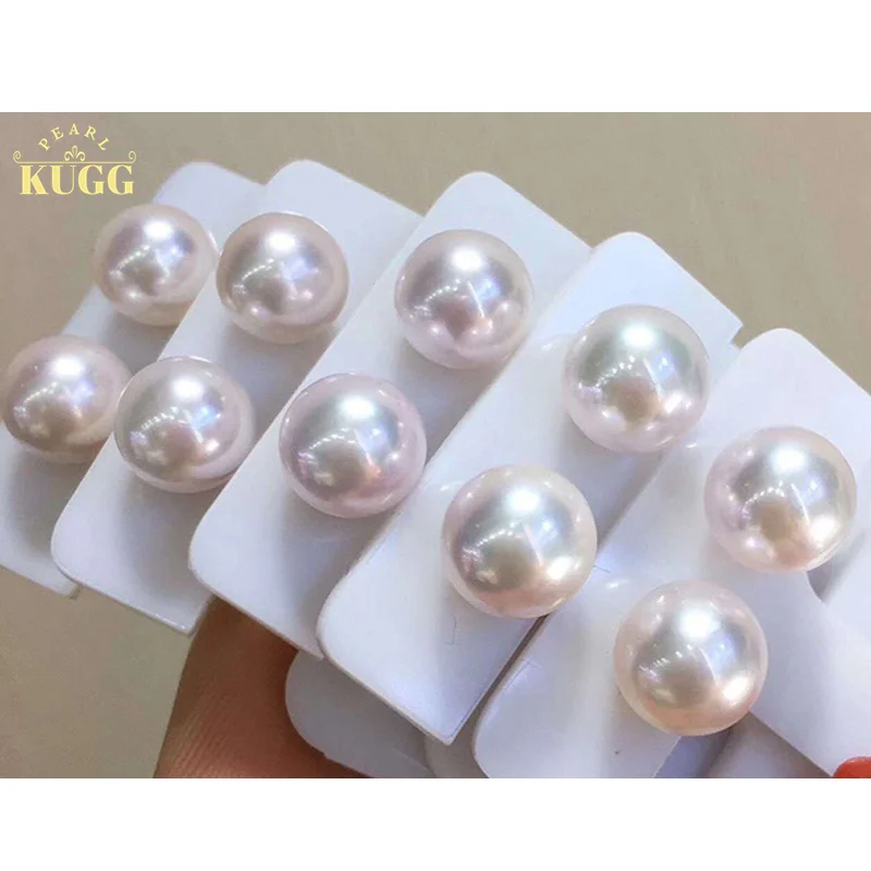 

KUGG PEARL 18K Yellow Gold Earrings 8-8.5mm Natural Akoya Pearl Stud Earrings for Women Party Jewelry Fashion Romantic Style