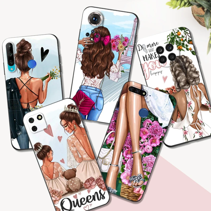 Custodia In Tpu Nero Per Huawei Honor X8 50 Lite Pro 10 Lite Nova 5T 8 9 Pro 4G 5G 8I Cover Mum Baby Girl
