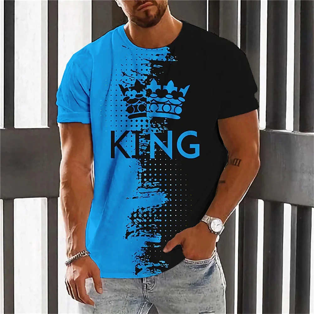 

Tshirts Color Block King Crowns 3D Printed Summer Tees Round Neck Short Sleeve TShirt Oversized Loose Fashion Men Tops clothes