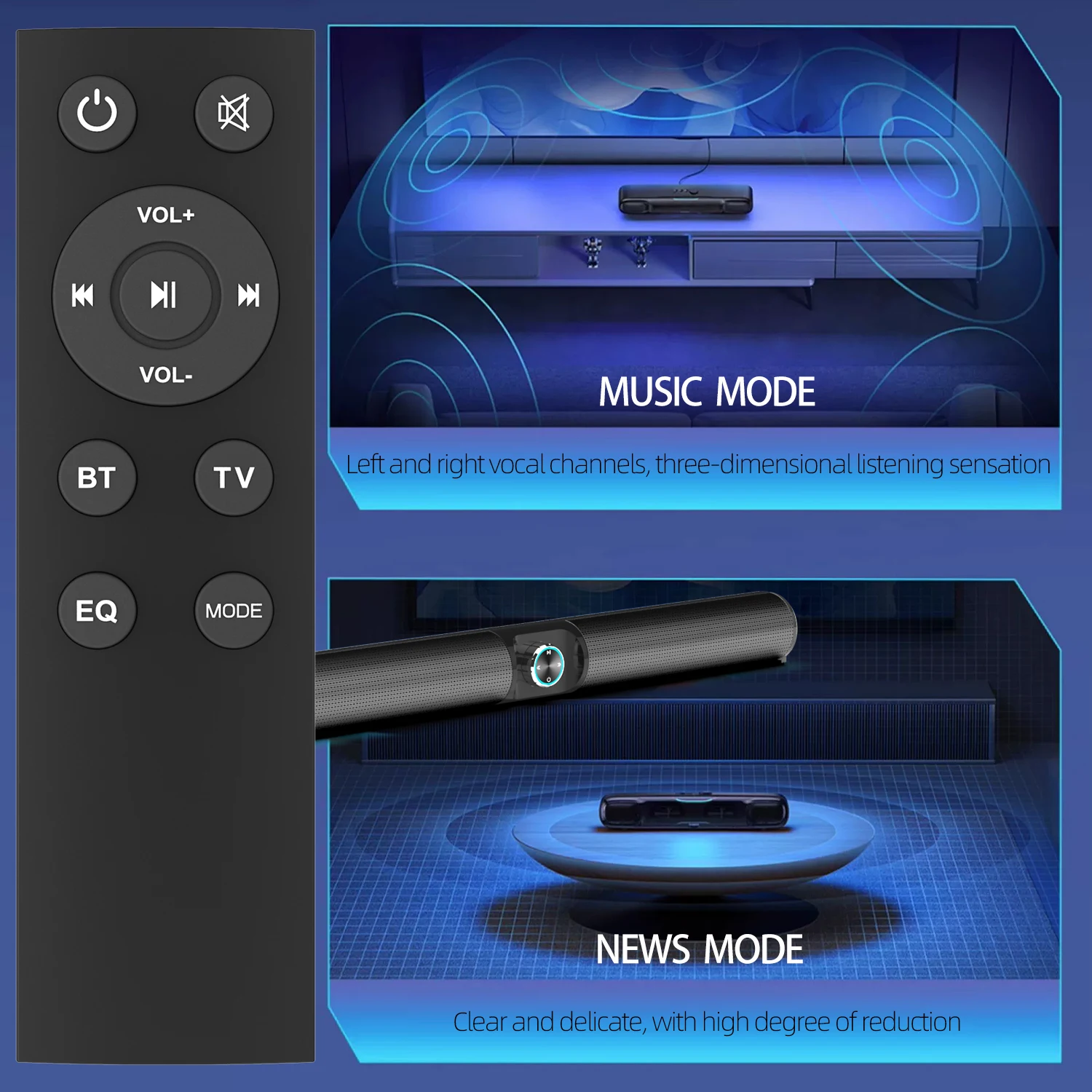 BS-55 100W TV Car Sound Bar Wired and Wireless Bluetooth-compatible Home Surround SoundBar for PC Theater TV Computer Speaker